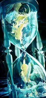 Mystical hourglass with celestial fantasy art.