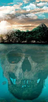 Island with skull reflection creating a mystical illusion.