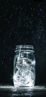 Mystical glowing jar with starry background on mobile wallpaper.