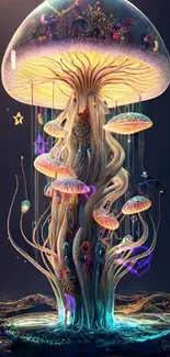 Mystical jellyfish with vibrant colors and artistic design.