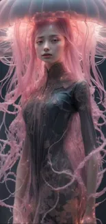 Ethereal jellyfish-themed girl digital art wallpaper.