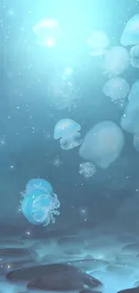 Jellyfish floating in a serene blue ocean scene