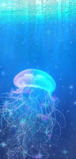 Mystical jellyfish drifting in a sparkling blue ocean.