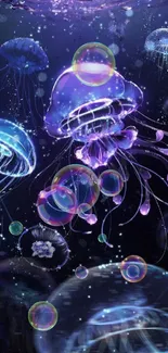 Ethereal jellyfish with luminescent glow in an underwater scene.