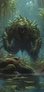 Forest green jungle beast on mobile wallpaper with vivid foliage.