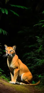 Mystical tiger in lush green jungle wallpaper.