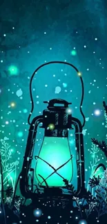 Mystical lantern glowing in nature at night.