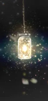 Glowing jar with shimmering aura on dark background wallpaper.