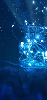 Magical glowing jar under a starry night sky.