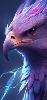 A mystical eagle with lightning in purple and blue hues, perfect for mobile wallpaper.