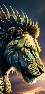 Mystical lion-dragon hybrid in a fantasy art wallpaper.