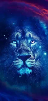 Mystical lion face in a colorful galaxy design.