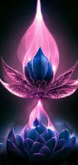 Mystical lotus with purple flames wallpaper.