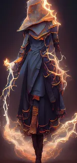 Enigmatic wizard shrouded in electric magic energy.