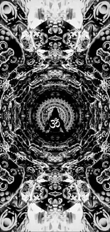 Black and white mandala wallpaper with Om symbol for a spiritual mobile background.