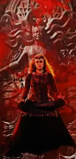 Mystical meditation dark art wallpaper in red and black.