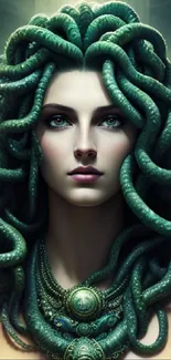 Mystical Medusa with serpentine hair and green hues.