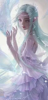 Enchanting mermaid in pastel hues and mystical fantasy art.