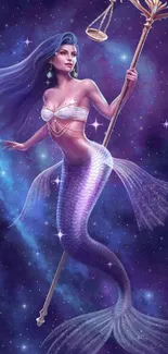 Beautiful mermaid with scales in galaxy setting.