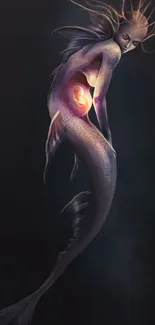 Ethereal mermaid on a dark background mobile wallpaper.