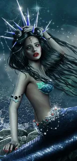 Beautiful mermaid with dark oceanic background.