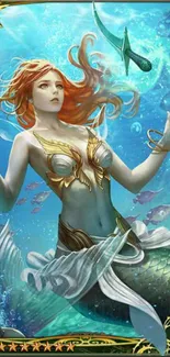 Mystical mermaid in vibrant ocean setting with marine life.