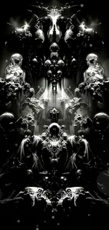 Mystical black and white wallpaper with intricate design and dark theme.