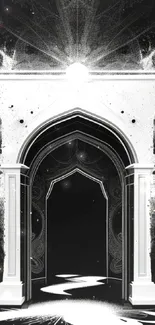 Mystical black and white portal wallpaper with artistic design.