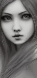 Monochrome portrait of a mystical woman in grayscale tones.