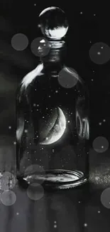 Moon inside a glass bottle, evoking a mystical night ambiance.