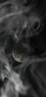 Mystical moon shrouded in smoke design.