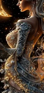 Mystical fantasy lady under moonlight.