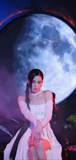 Enigmatic full moon with a figure in elegant attire.