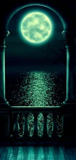 Moonlit night wallpaper with balcony and roses.