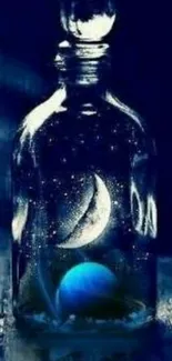 Mystical moonlit scene in a glass bottle.