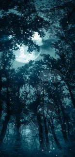 Moonlit forest with towering silhouettes