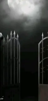 Gothic gate under a mysterious moonlit night.