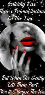 Mystical wallpaper with a red-lipped kiss under the moonlight.