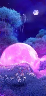 Mystical moonlit landscape with vibrant purple hues and ethereal lighting.