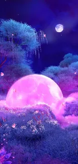 Mystical moonlit landscape with a glowing orb and enchanting flora.