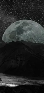 Moonlit mountain under a starry sky wallpaper.