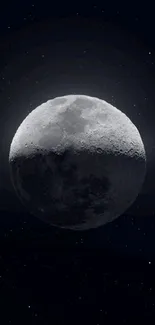 A serene moon surrounded by stars on a dark gray background.