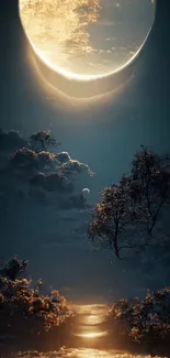 Mystical moonlit nightscape mobile wallpaper.