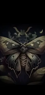 Mystical moth on a dark, enchanting background with nature accents.