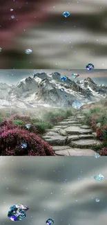 Scenic mountain path with crystals in nature