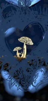 Mystical mushroom artwork on a blue background with intricate designs.