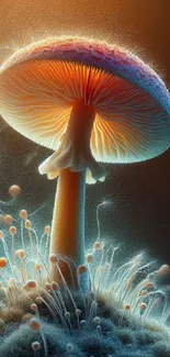 Glowing mystical mushroom in natural setting, ideal for wallpaper.