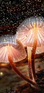 Glowing mushrooms in a mystical night forest.