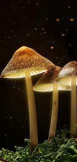 Glowing mushrooms under a starry sky, creating a mystical night scene for mobiles.