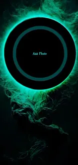 Mystical teal neon circle on dark background wallpaper.